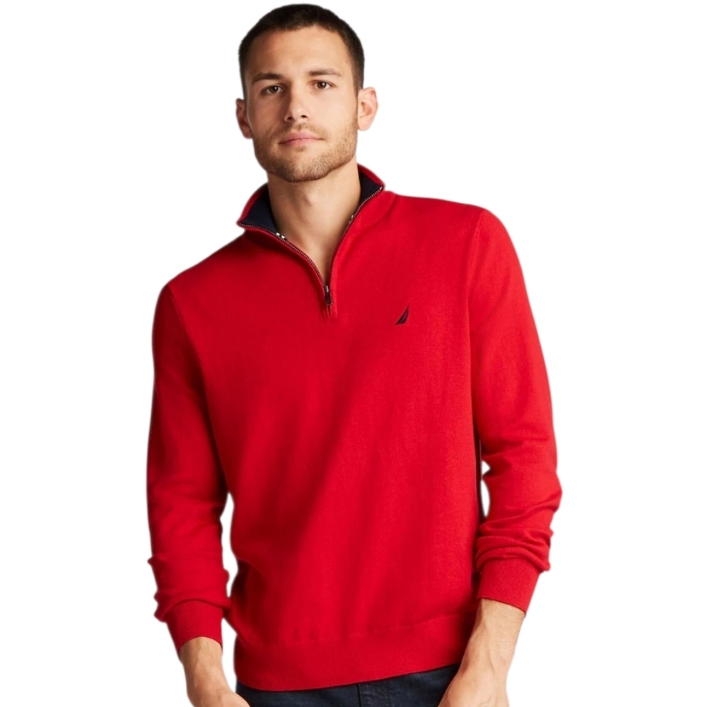 Nautica Men's Red Quarter Zip Sweater Size M